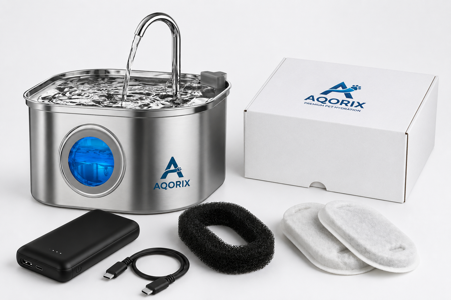 Aqorix™ 3.2L Stainless Steel Pet Water Fountain